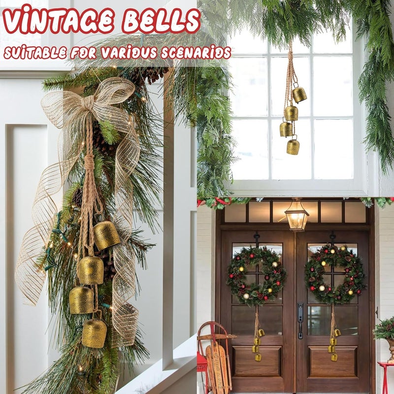 SUNYEAH Christmas Bells for Decoration, Gold Metal Vintage Cow Bells with Jute Hanging Rope, Decorative Cow Bell for Weddings, Parties, Christmas Wreath - Image 4